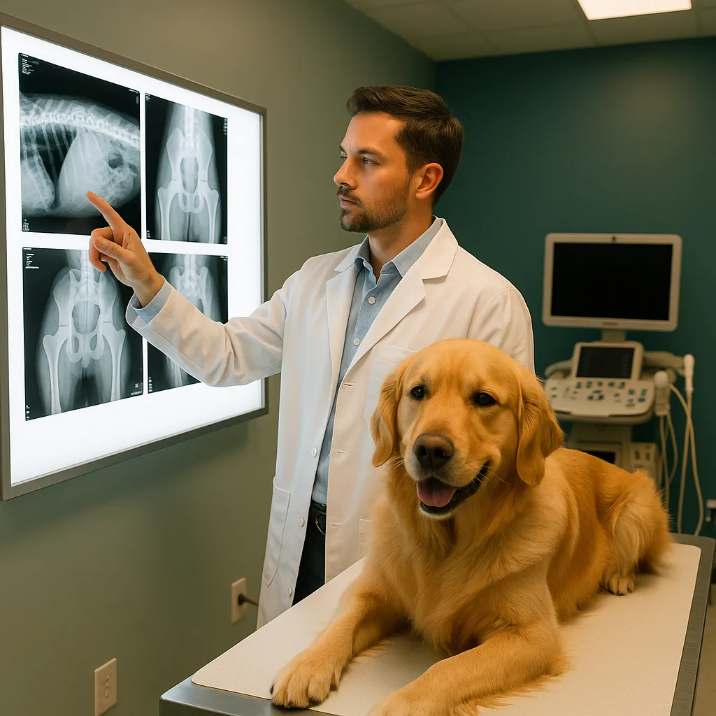 Veterinär granskar röntgenbilder